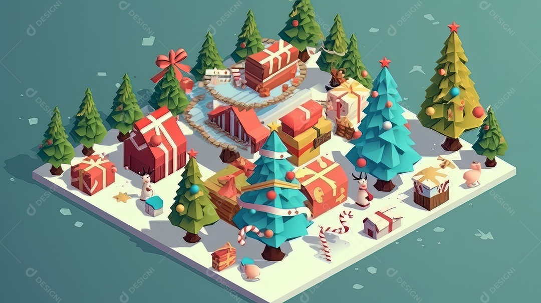 Feliz Natal 3D isométrico.