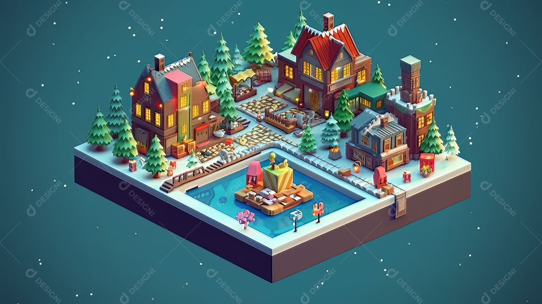 Feliz Natal 3D isométrico.