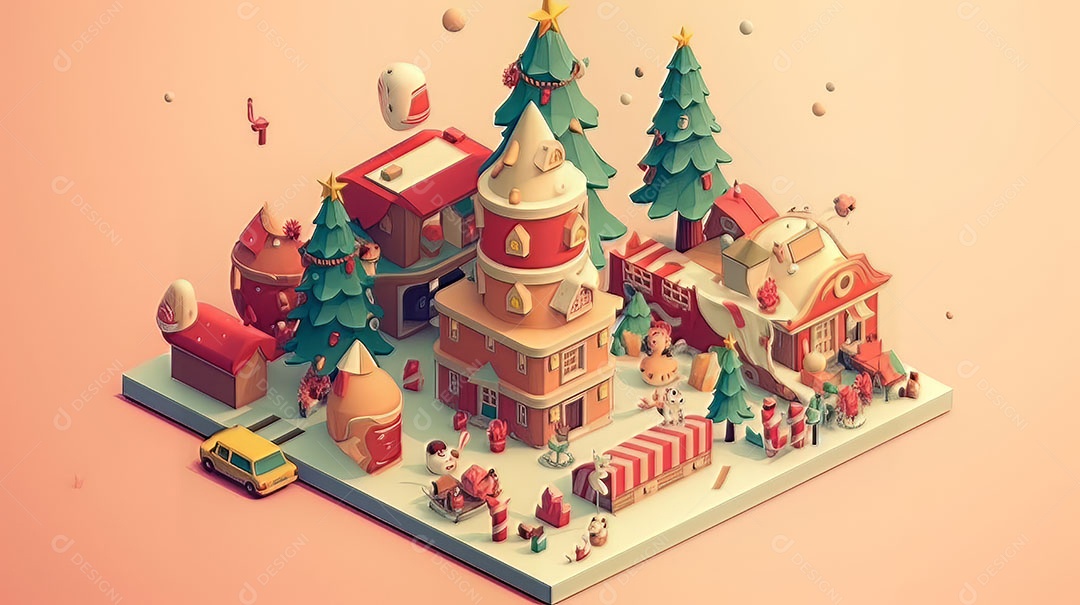 Feliz Natal 3D isométrico.