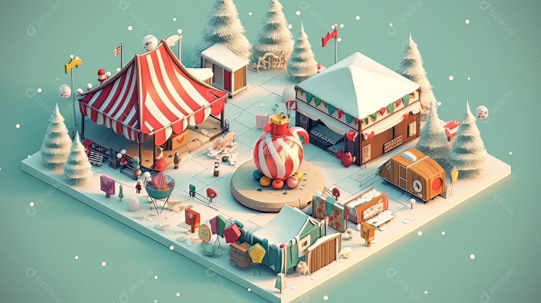 Feliz Natal 3D isométrico.