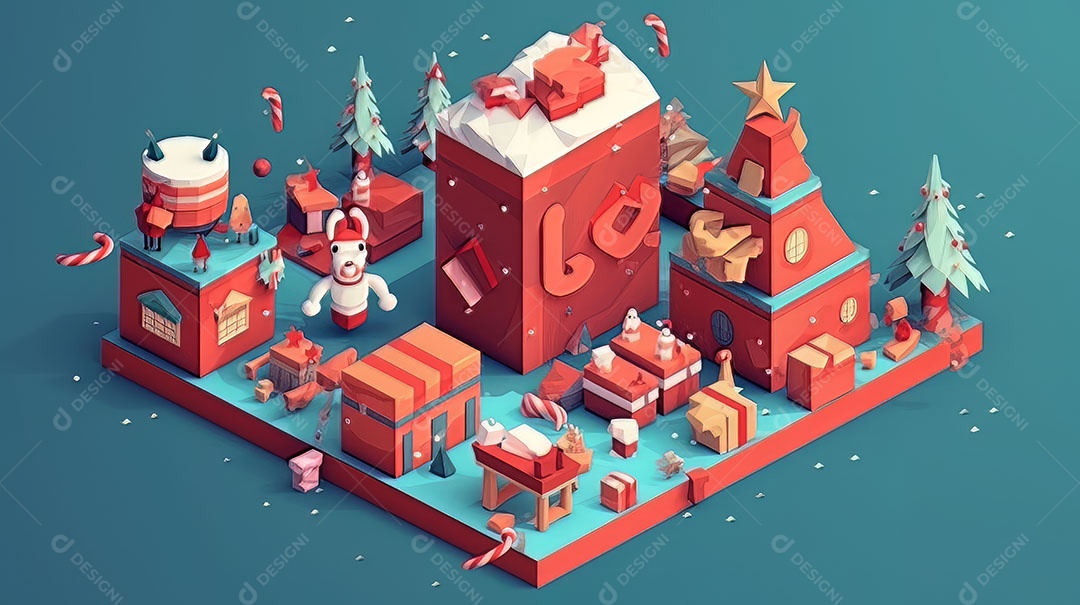 Feliz Natal 3D isométrico.