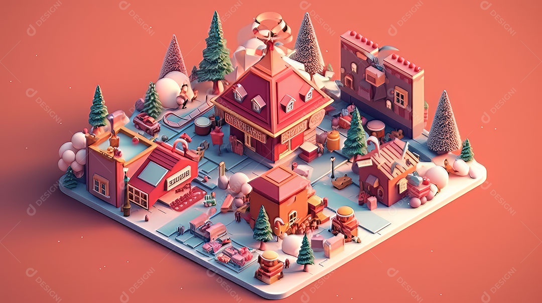 Feliz Natal 3D isométrico.