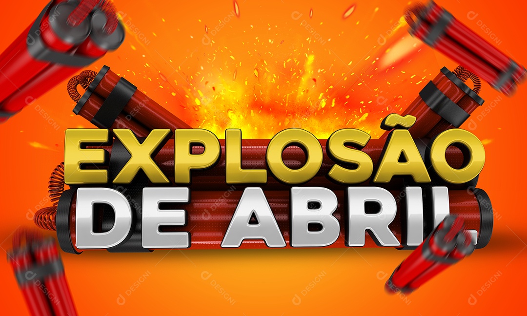 Selo 3D Vermelho Explosão De Abril Para Composição PSD