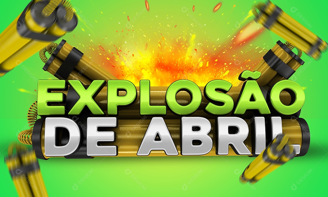 Selo 3D Verde Explosão De Abril Para Composição PSD