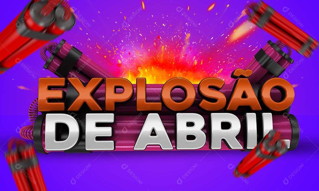 Selo 3D Vermelho E Roxo Explosão De Abril Para Composição PSD