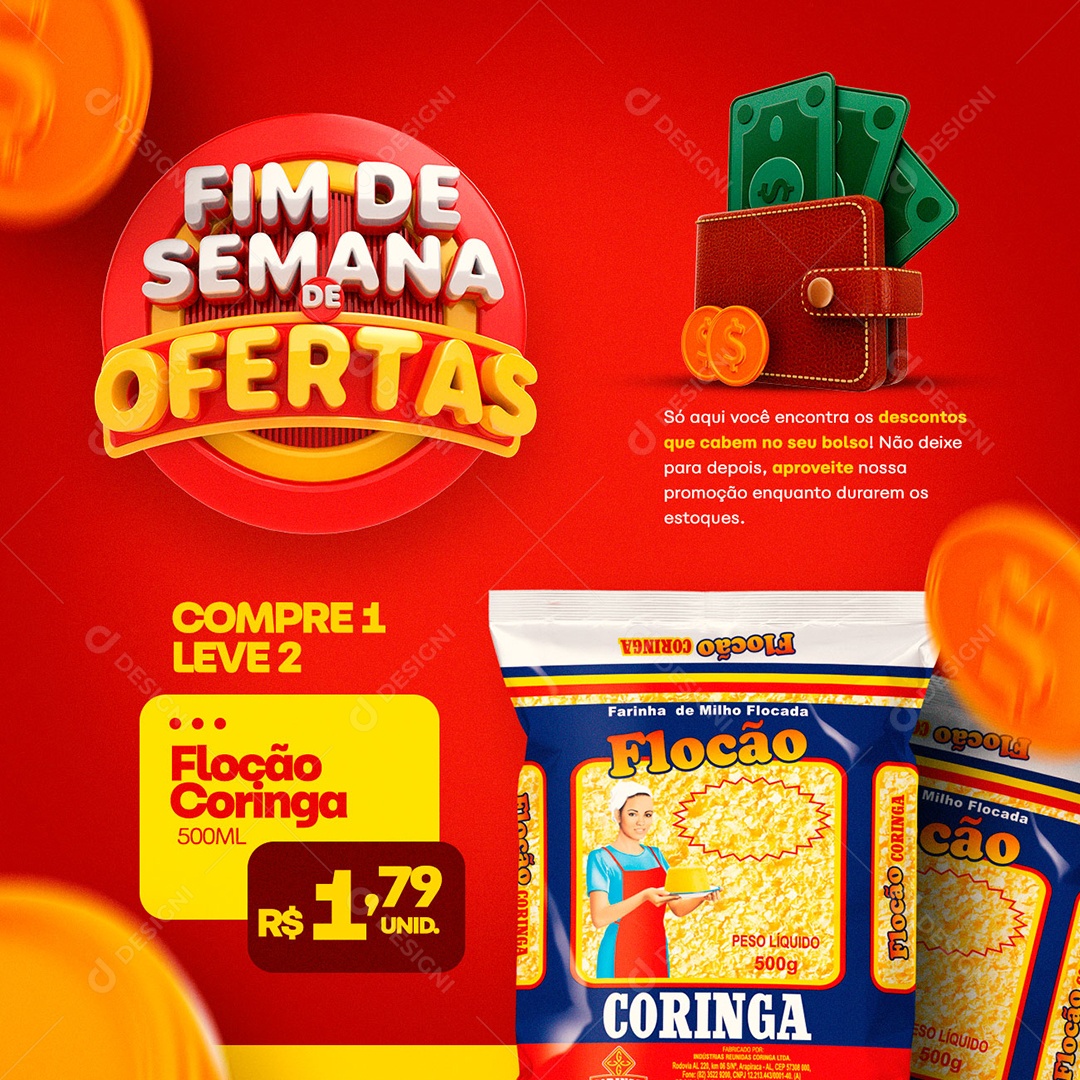 Fim De Semana De Ofertas Compre 1 Leve 2 Floção Coringa 1,79 Supermercado Social Media PSD Editável