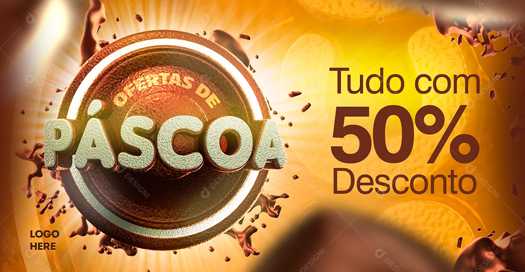 Banner Ofertas De Páscoa Tudo Com 50% Desconto Supermercado Social Media PSD Editável