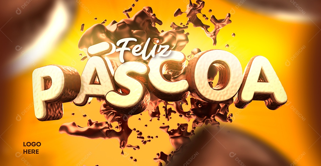 Feliz Páscoa Selo 3D Para Composição PSD