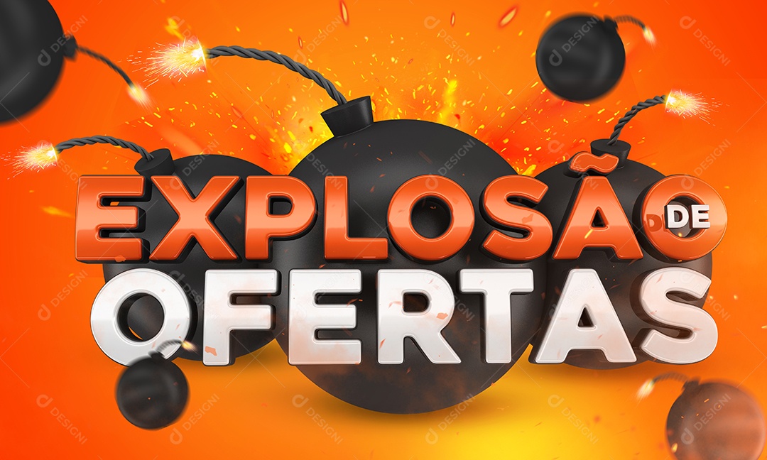 Selo 3D Laranja Bombas Explosão De Ofertas Para Composição PSD