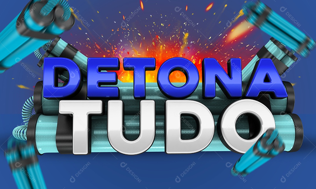 Selo 3D Azul Dinamite Detona Tudo Para Composição PSD