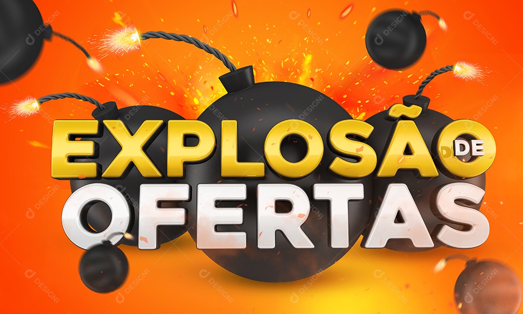 Selo 3D Amarelo Bombas Explosão De Ofertas Para Composição PSD
