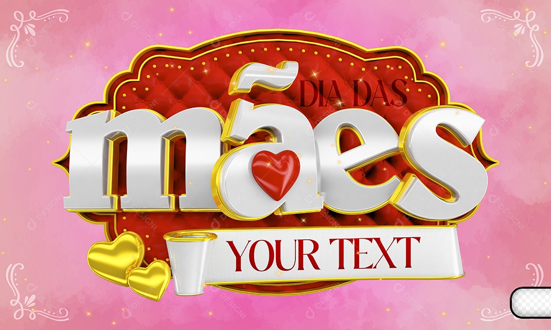 Selo 3D Vermelho Coração  Dia Das Mães Seu Texto Para Composição PSD