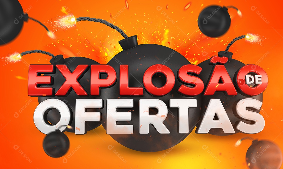 Selo 3D Vermelho Bombas Explosão De Ofertas Para Composição PSD