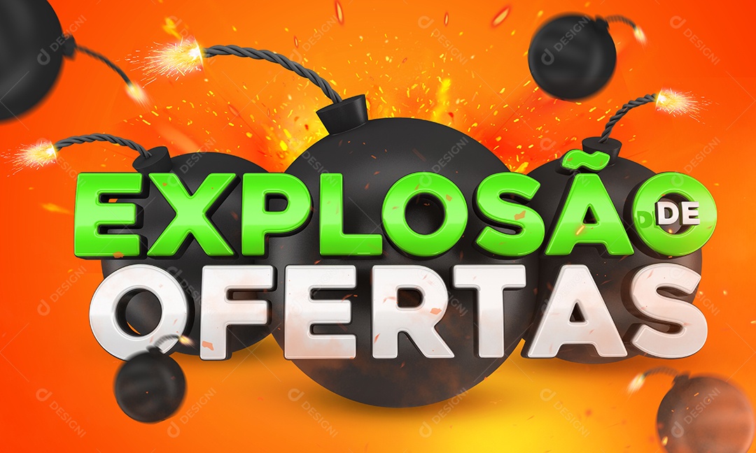 Selo 3D Verde Bombas Explosão De Ofertas Para Composição PSD