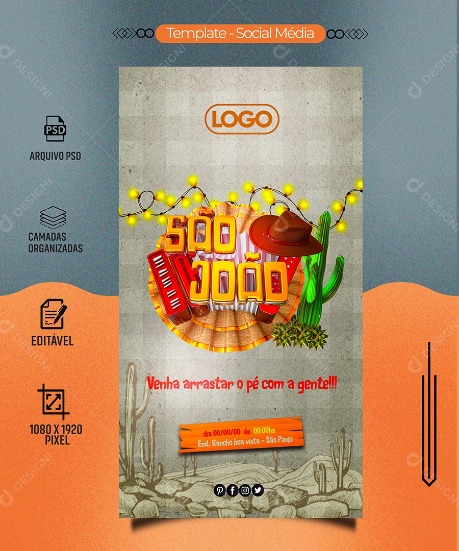 São João Venha Arrastar o Pé Com a Gente Social Media PSD Editável
