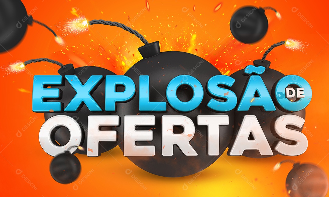 Selo 3D Azul Bombas Explosão De Ofertas Para Composição PSD