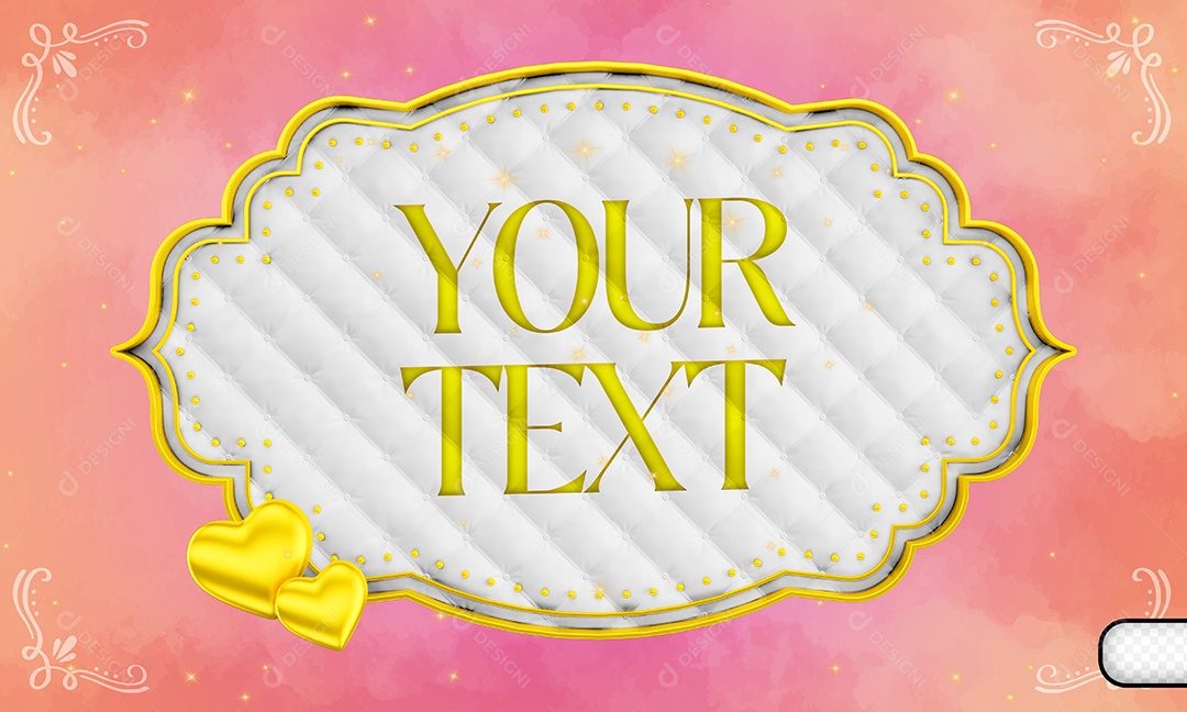 Caixa De Texto Branca E Dourado Elemento 3D PSD