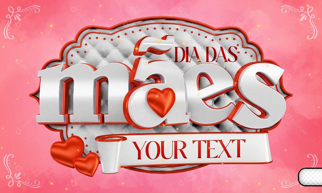 Selo 3D Dia Das Mães Seu Texto Cinza E Vermelho Para Composição PSD