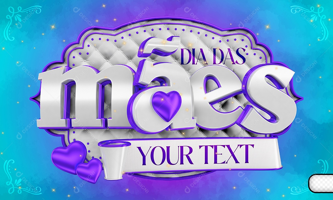 Selo 3D Dia Das Mães Seu Texto Cinza E Roxo Para Composição PSD