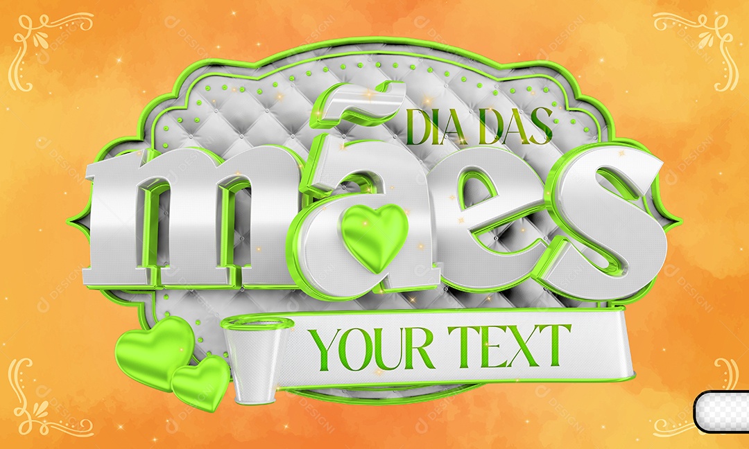 Selo 3D Dia Das Mães Seu Texto Cinza E Verde Para Composição PSD