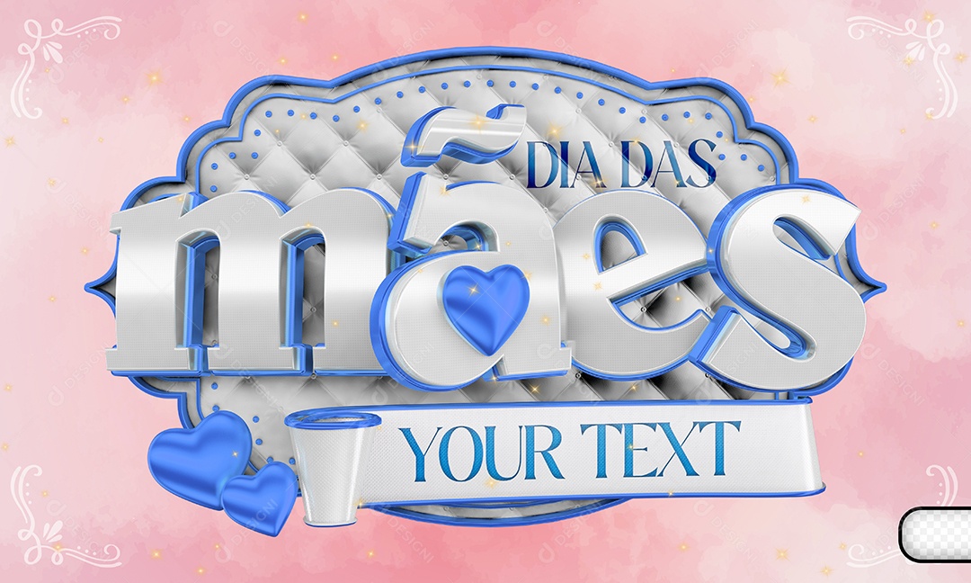 Selo 3D Dia Das Mães Seu Texto Cinza E Azul Para Composição PSD