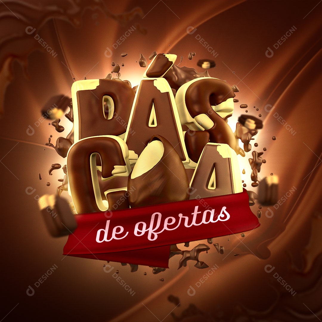 Páscoa De Ofertas Selo 3D De Chocolate Para Composição PSD
