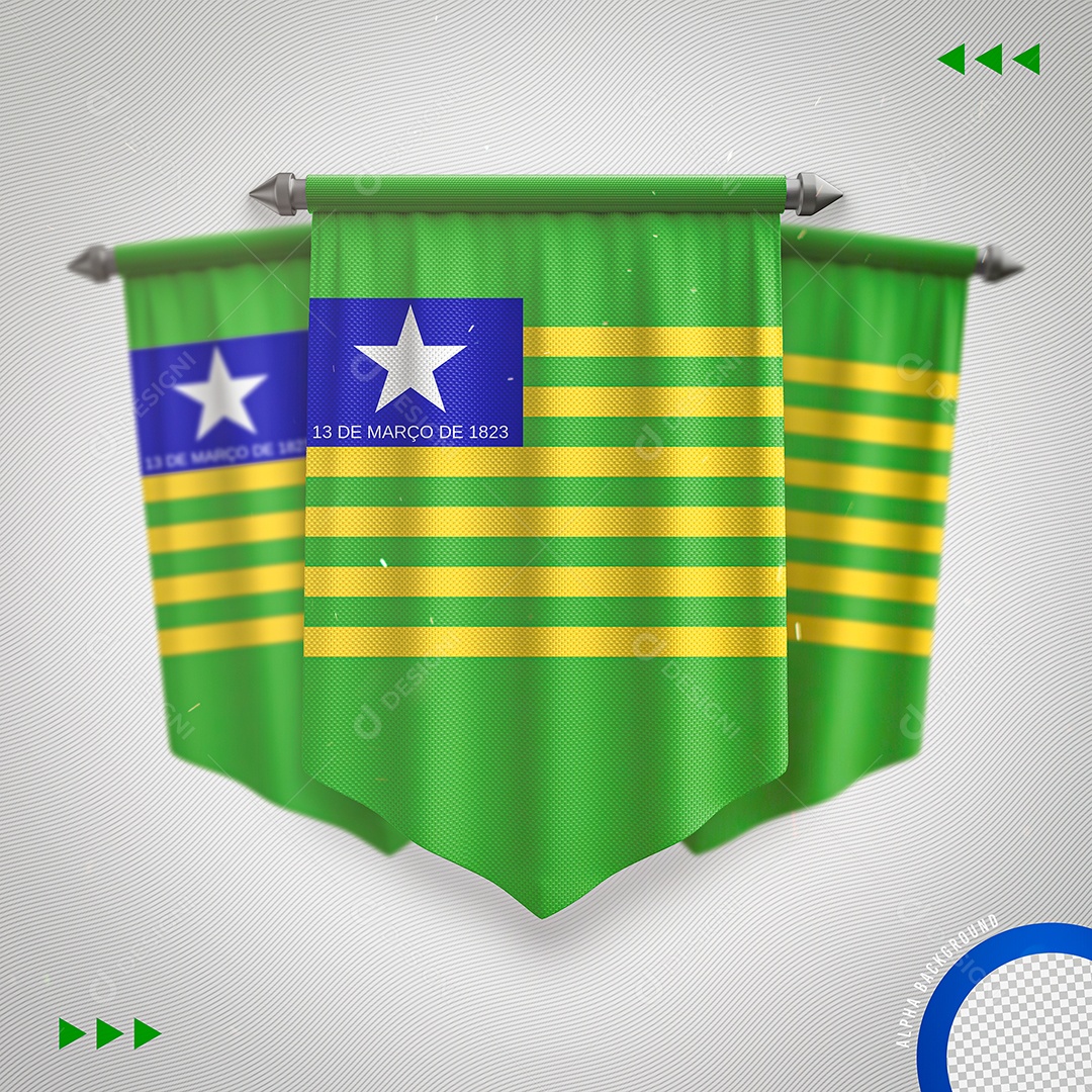 Elemento 3D Para Composição Bandeira do Piauí PNG Transparente