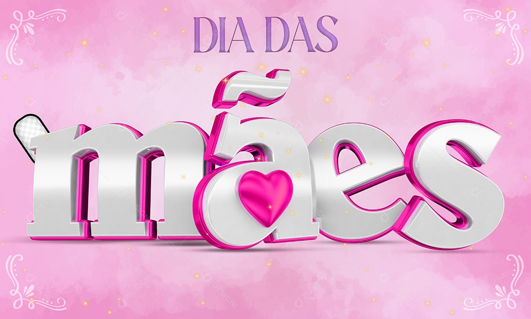 3D Mother's Day Text Silver And Pink Pink Background For PSD Composition
