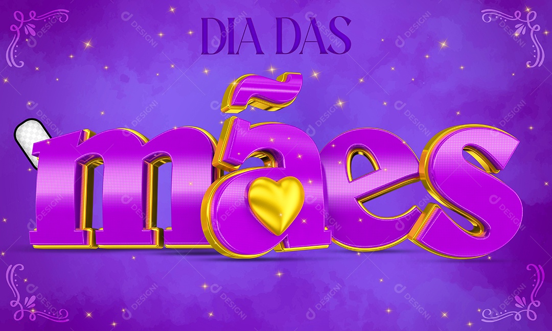 Texto 3D Dia Das Mães Roxo E Dourado Fundo Azul Para Composição PSD