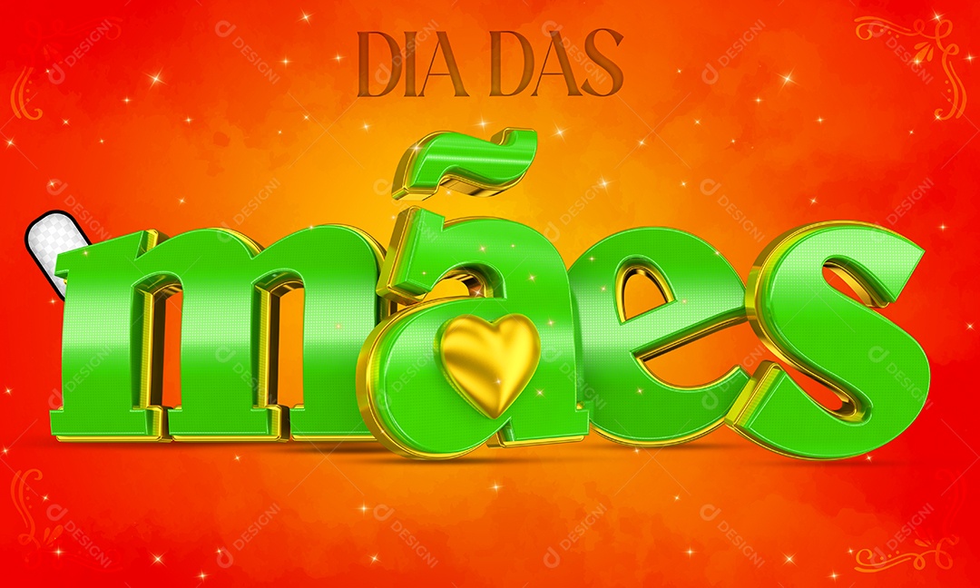 Texto 3D Dia Das Mães Verde E Dourado Fundo Vermelho Para Composição PSD