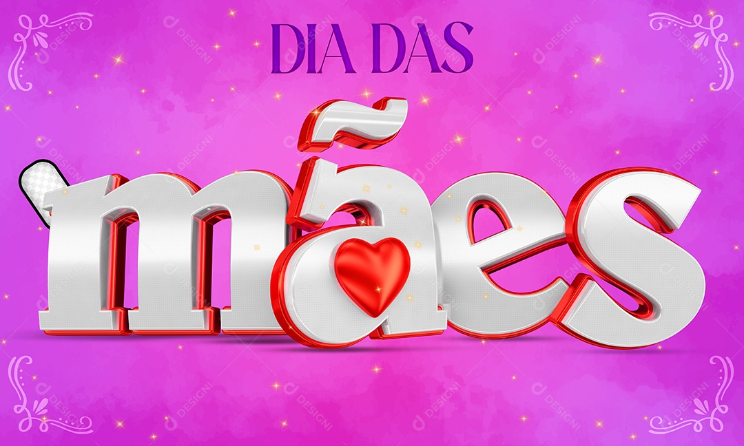 Texto 3D Dia Das Mães Prata E Vermelho Fundo Roxo Para Composição PSD
