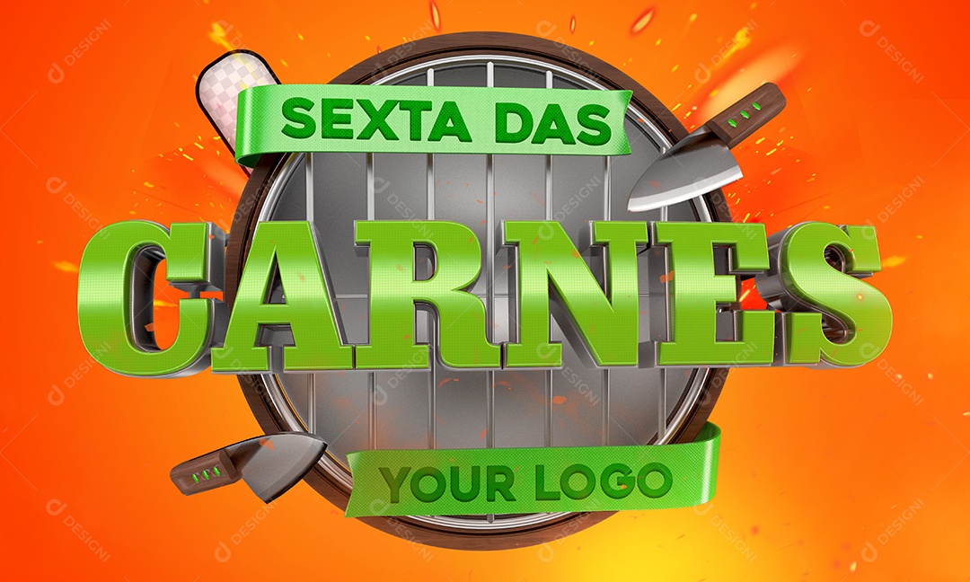 Selo 3D Sextas Das Carnes Verde Para Composição PSD