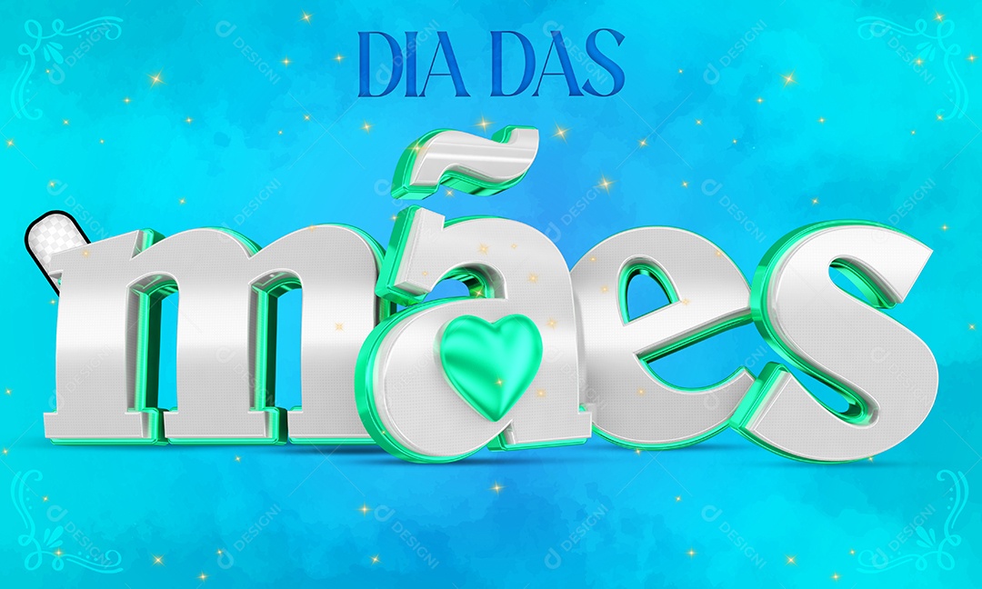 Texto 3D Dia Das Mães Prata E Azul Fundo Azul Para Composição PSD
