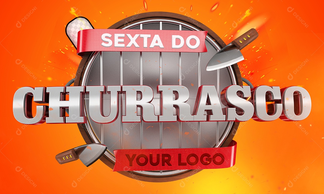 Selo 3D Sexta Do Churrasco Prata Para Composição PSD