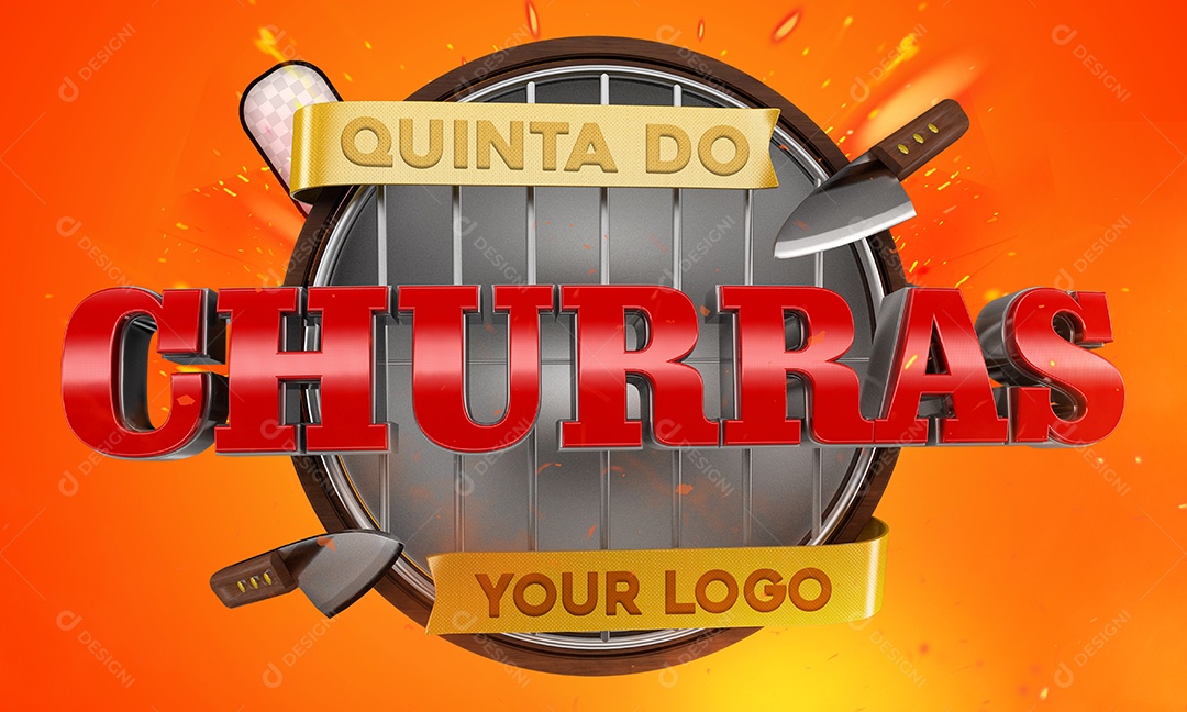 Selo 3D Quinta Do Churras Vermelho Para Composição PSD
