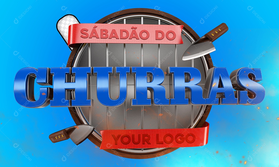 Selo 3D Sábadão Do Churras Azul Para Composição PSD