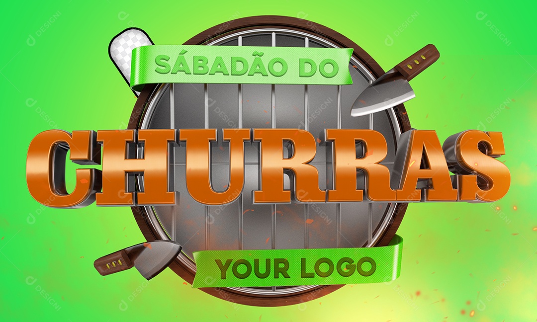 Selo 3D Sábadão Do Churras Laranja Para Composição PSD
