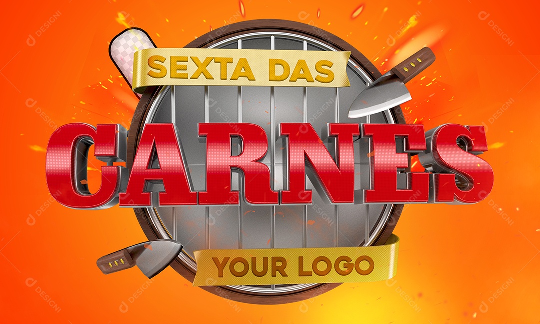 Selo 3D Sextas Das Carnes Vermelho Para Composição PSD