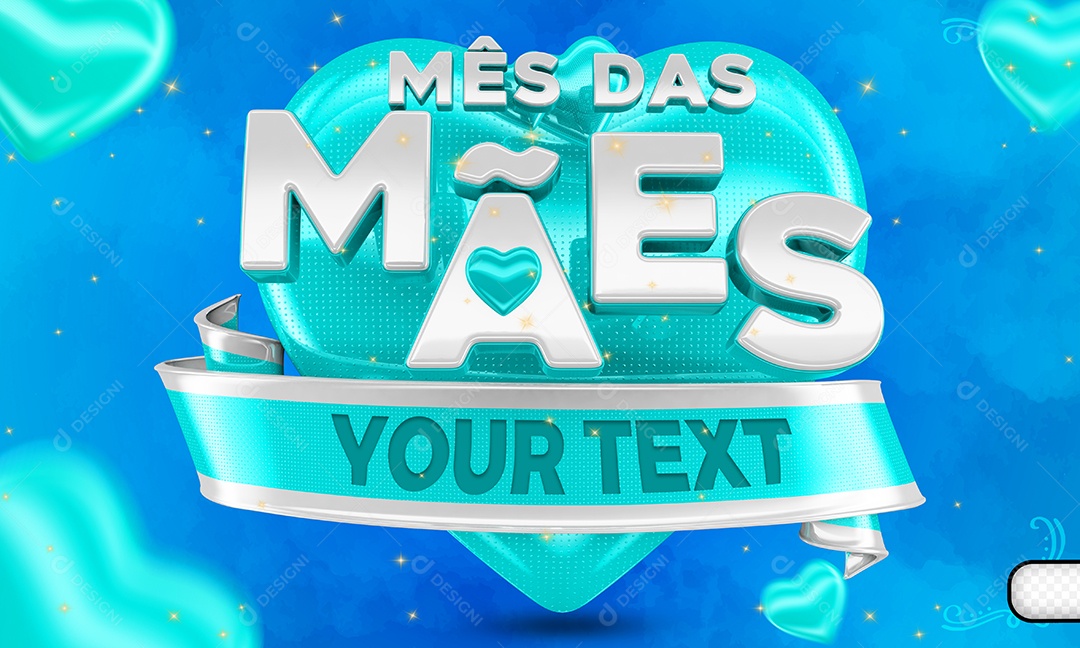 Selo 3D Mês Das Mães Coração Azul Para Composição PSD