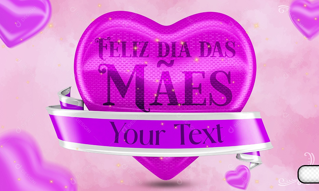 Selo 3D Feliz Dia Das Mães Coração Roxo Para Composição PSD