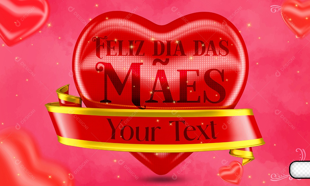 Selo 3D Feliz Dia Das Mães Coração Vermelho Para Composição PSD