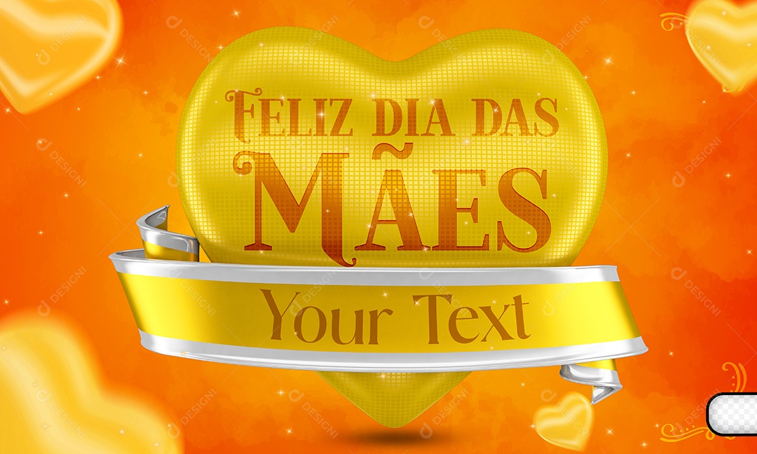 Selo 3D Feliz Dia Das Mães Coração Amarelo Para Composição PSD