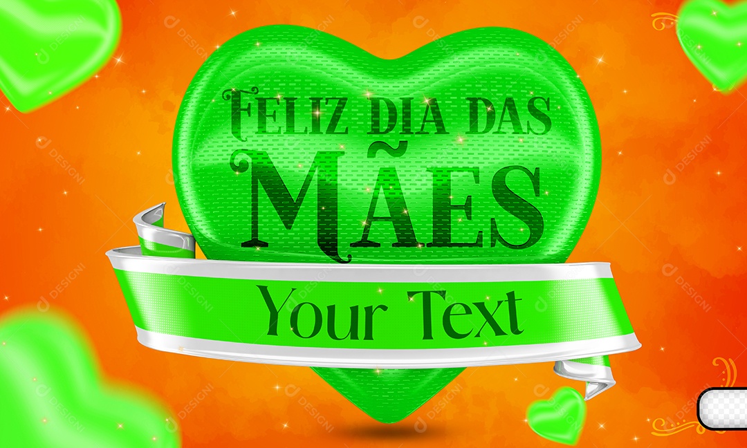 Selo 3D Feliz Dia Das Mães Coração Verde Para Composição PSD