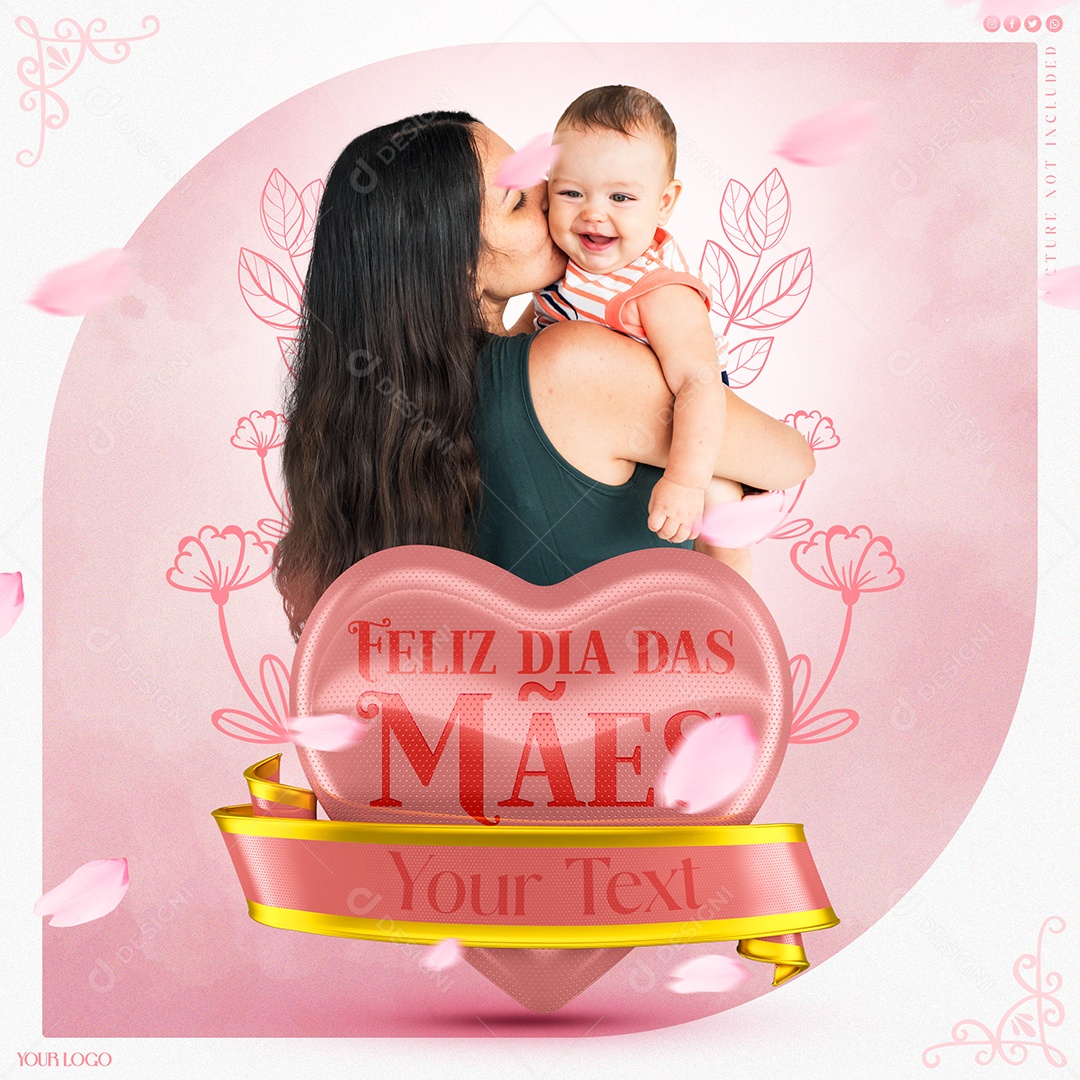 Selo 3D Feliz Dia Das Mães Coração Rosa Para Composição PSD