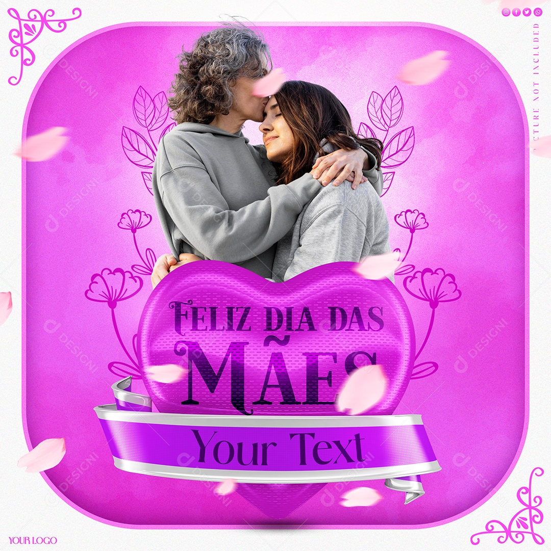 Selo 3D Feliz Dia Das Mães Coração Roxo Para Composição PSD