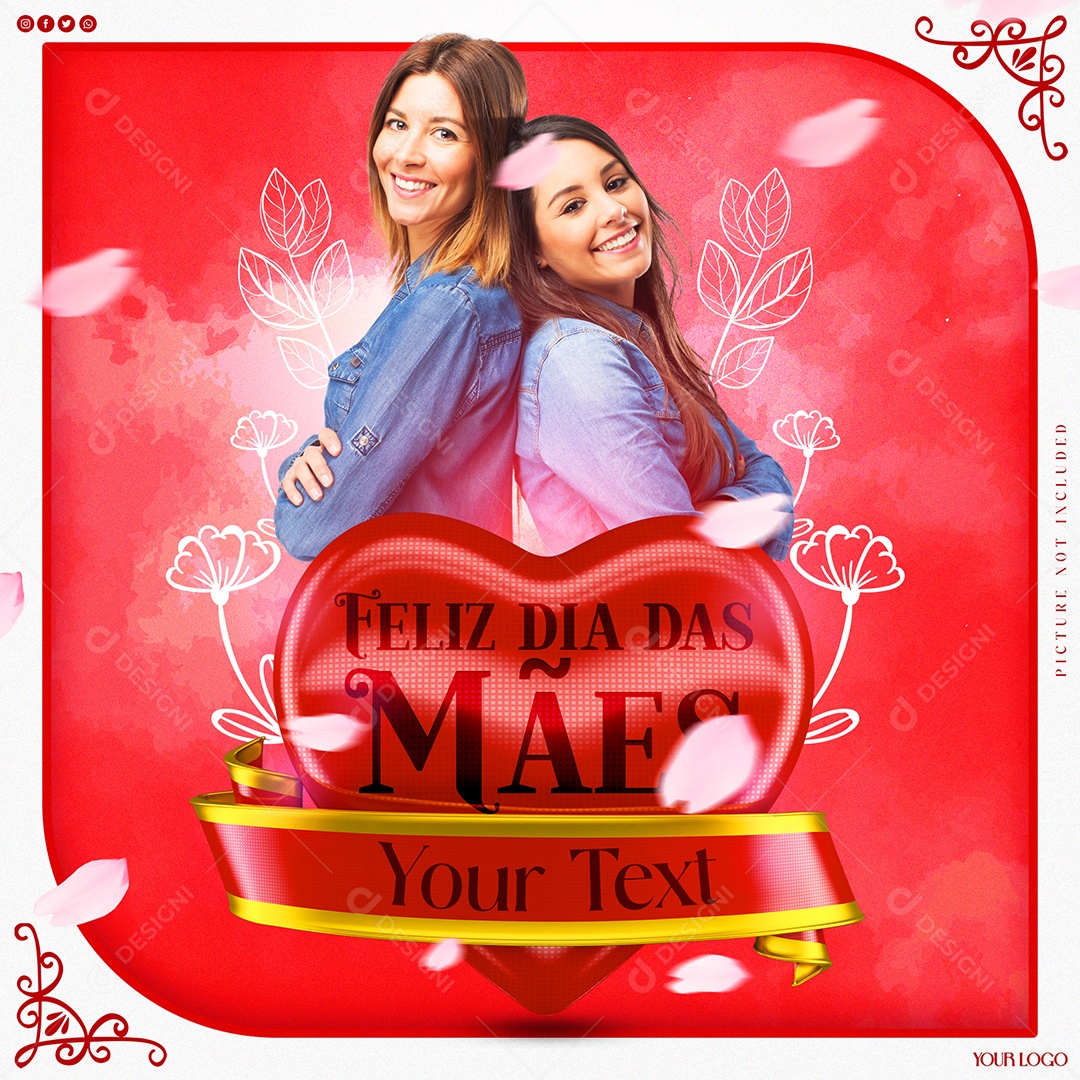 Selo 3D Feliz Dia Das Mães Coração Vermelho Para Composição PSD