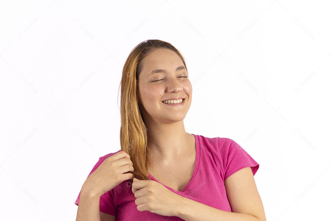 Linda mulher jovem garota sobre fundo isolado branco