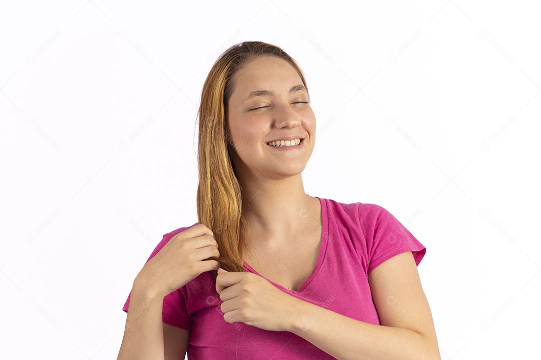 Linda mulher jovem garota sobre fundo isolado branco