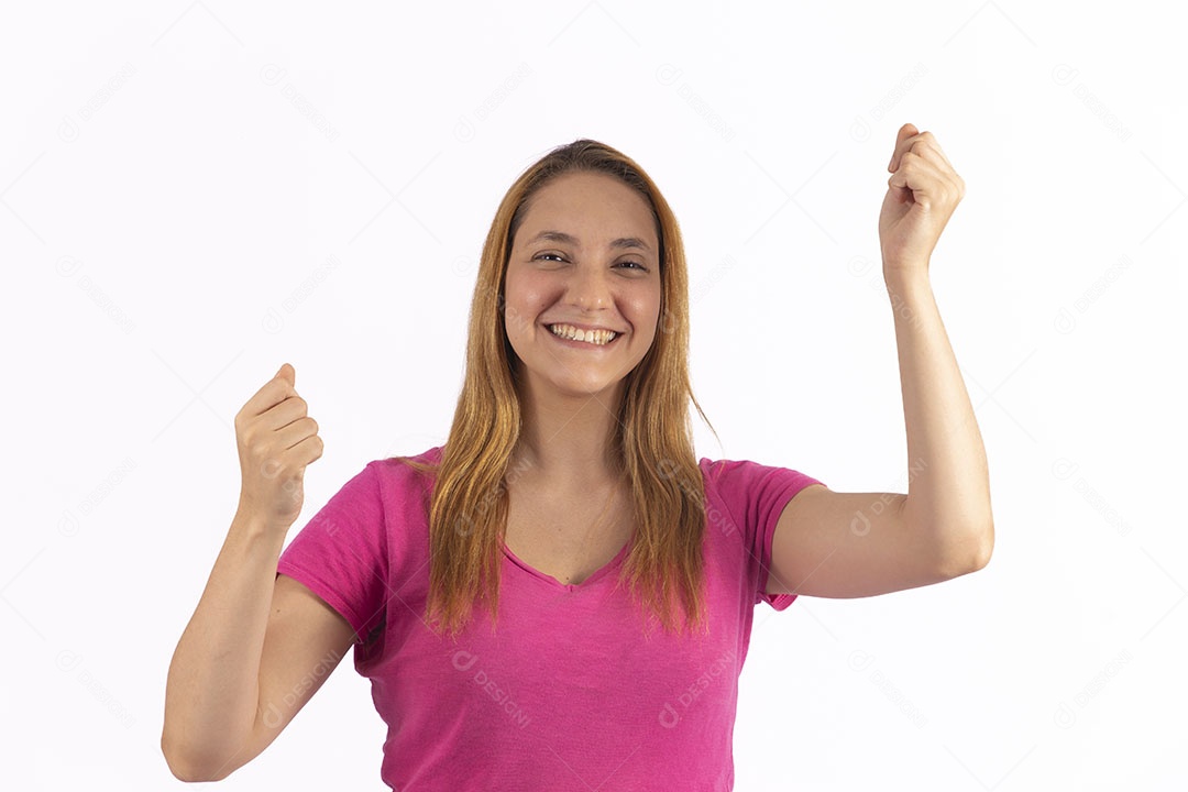 Linda mulher jovem garota sobre fundo isolado branco