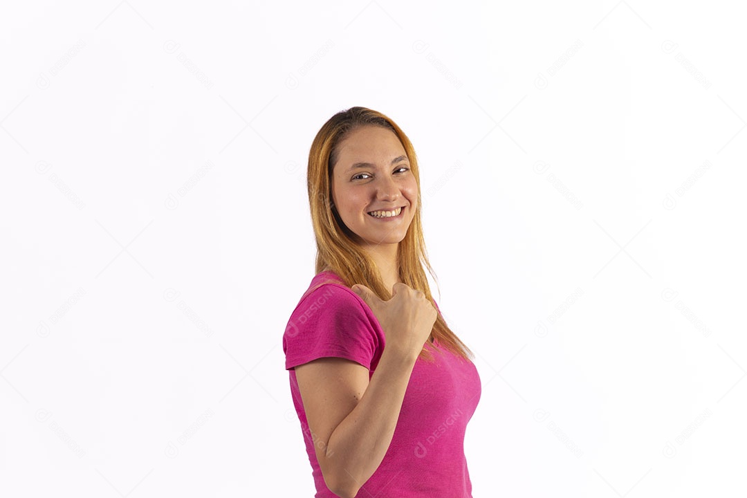 Linda mulher jovem garota sobre fundo isolado branco